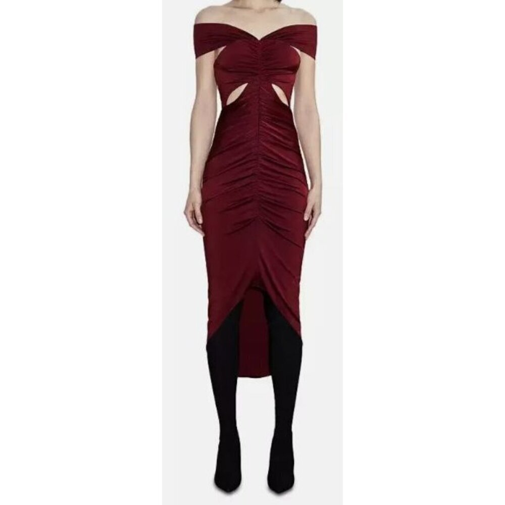 Cushnie Et Ochs $1495 Everly Off Shoulder Slinky Cutout Midi Dress Red Sz 8 NWT